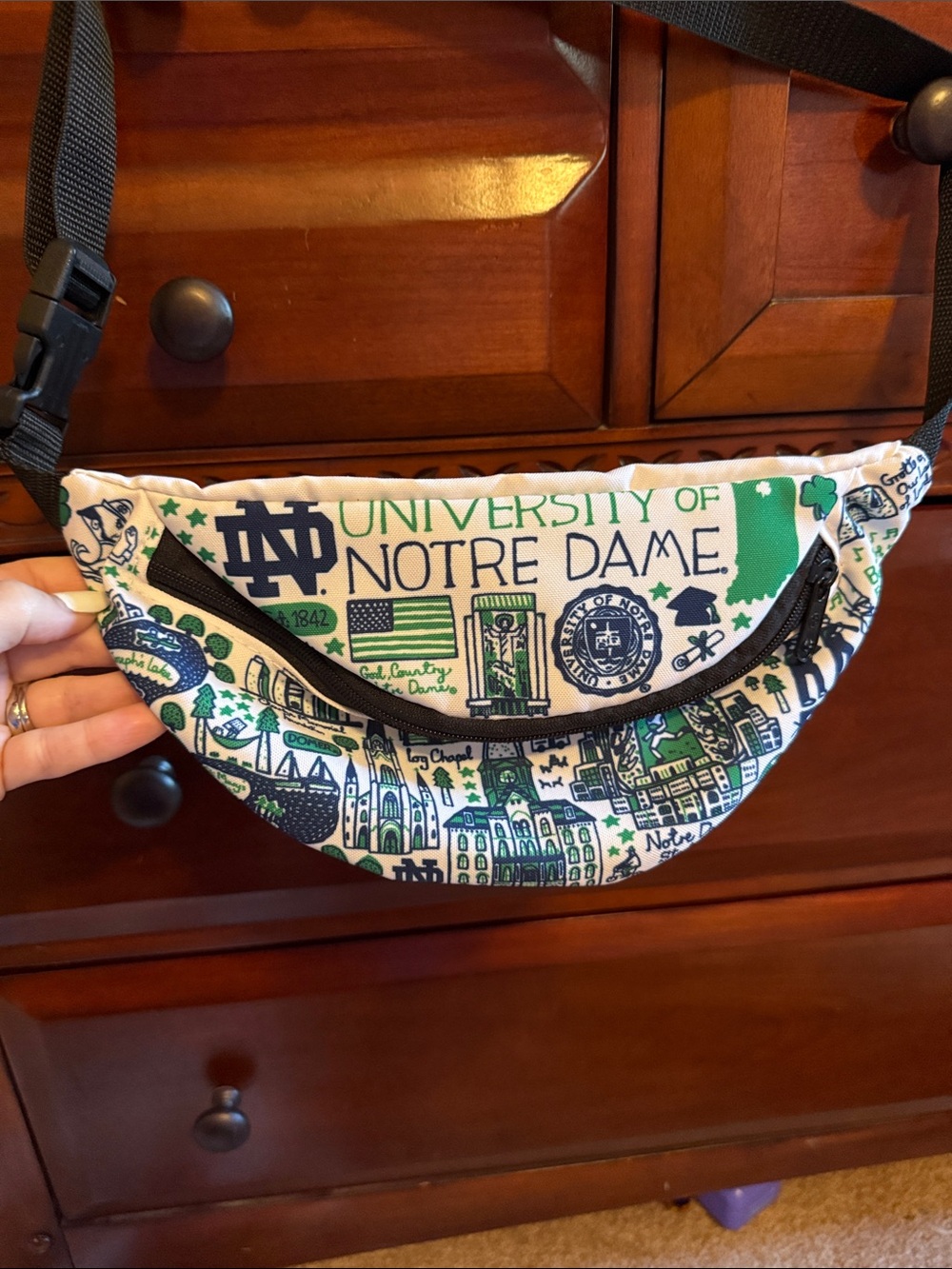 Brand New University of Notre Dame Print Crossbody / Fanny Pack - Green & Navy